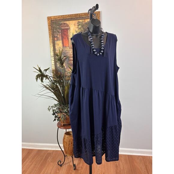 Chico's Women Sleeveless Tiered Maxi Dress Bohemian Blue 3US XL Vacation Resort